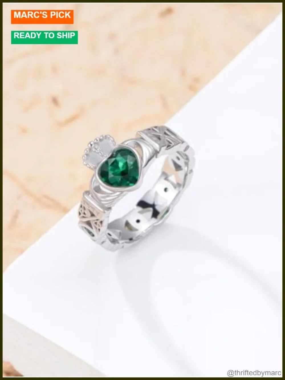 925 Sterling Silver Claddagh Ring May Birthstone Heart Promise Wedding